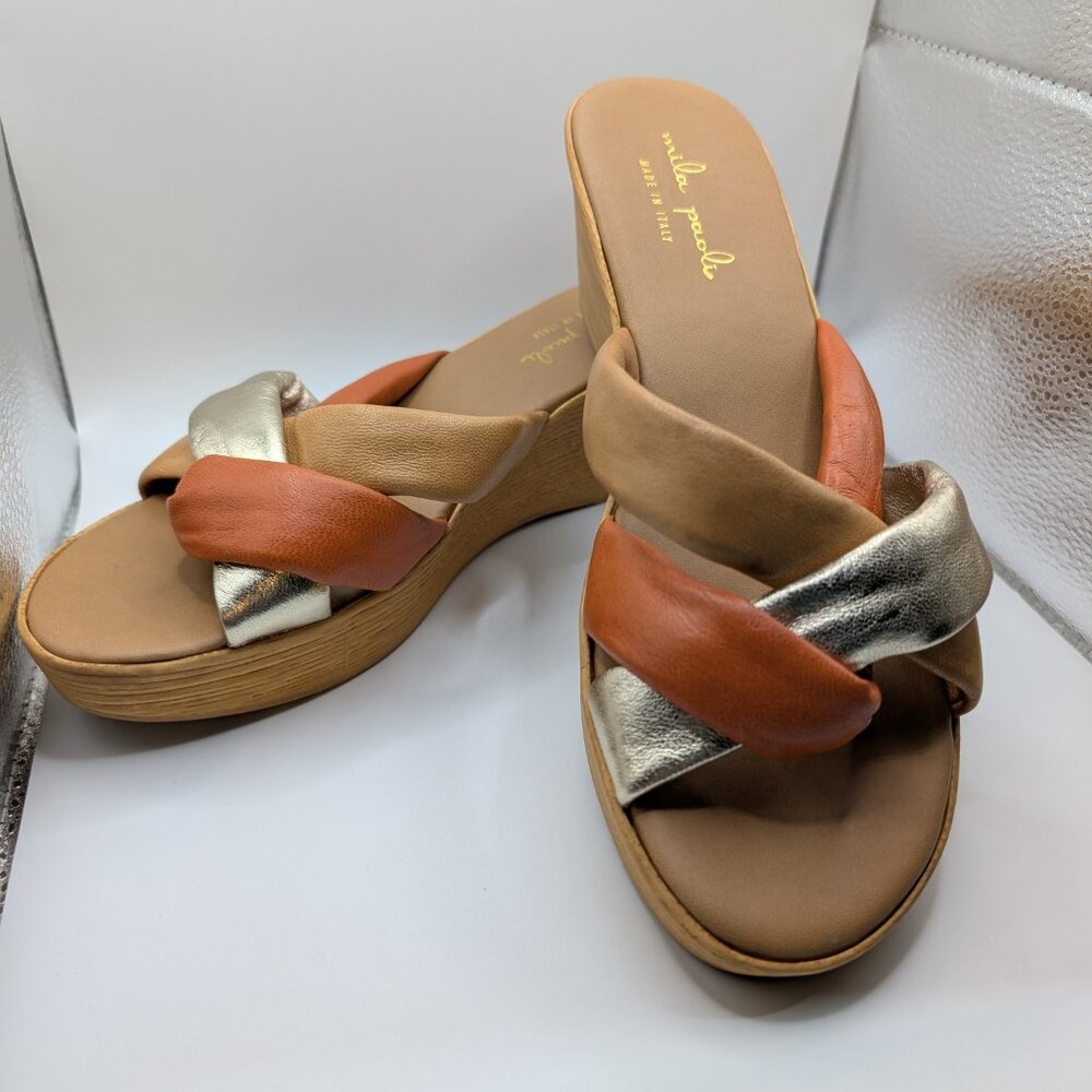 Mila Paoli ITALIAN Made Genuine Leather Sandals Size: 8 Brown Gold Orange